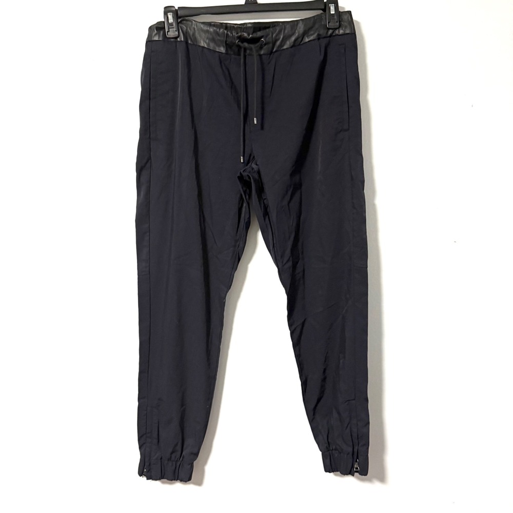 Vince Women's Black Nylon Faux Leather Trim Jogger Pants‎ Size M M30002309